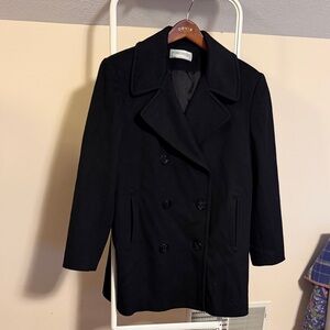 FORECASTER WOOL BLEND DOUBLE BREASTED PEA COAT  - black size 14